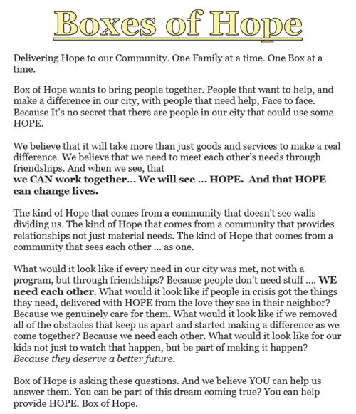 Boxes of hope 
